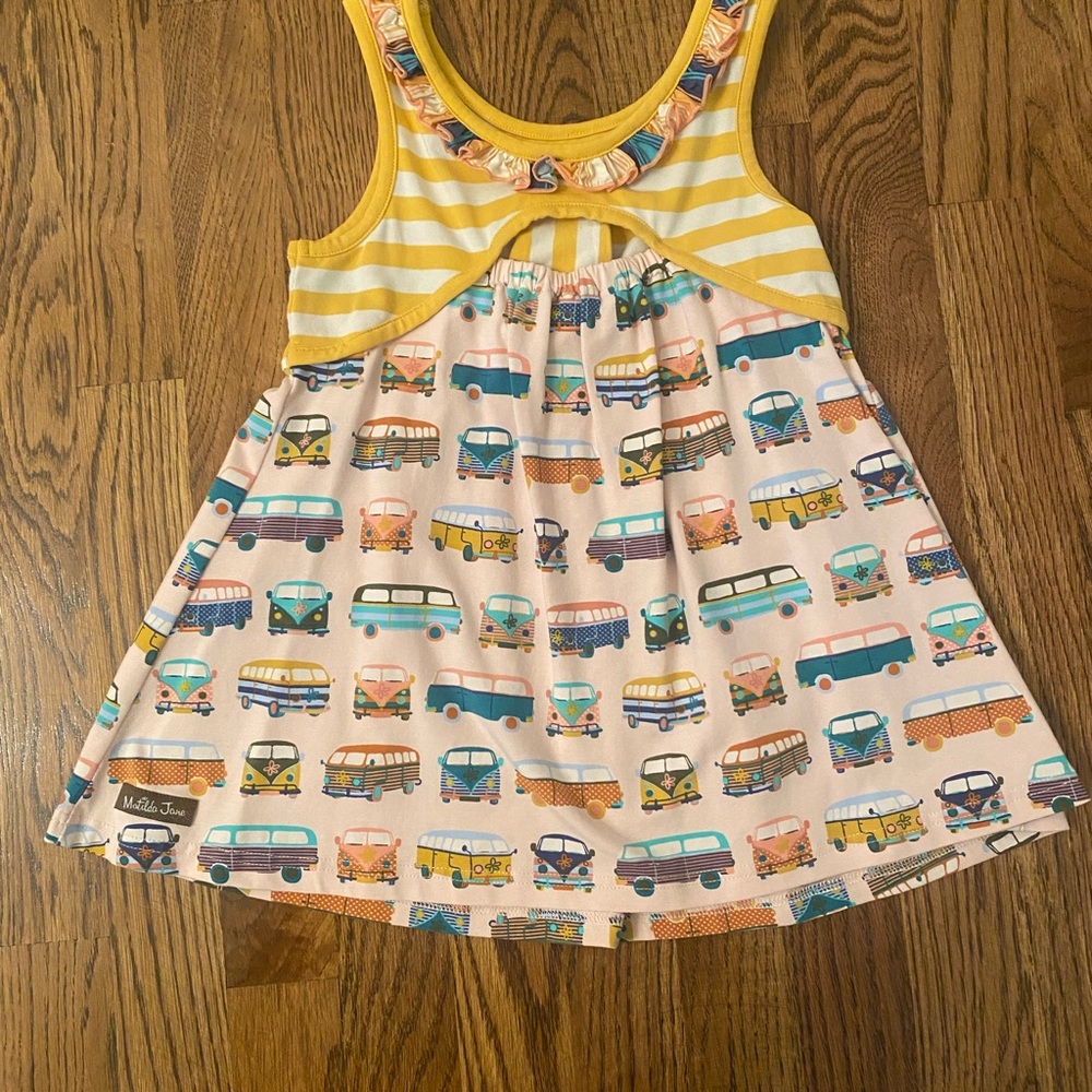 Matilda Jane Yellow Striped Tunic Dress with Colorful Bus Print - Picture 2 of 3